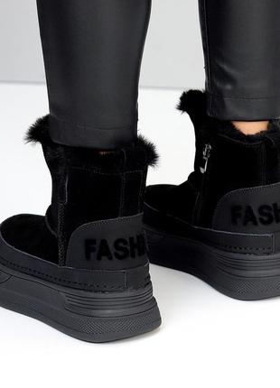 Модные женские черные угги зимние теплые на меху зима