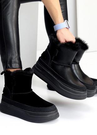 Модные женские черные угги зимние теплые на меху зима