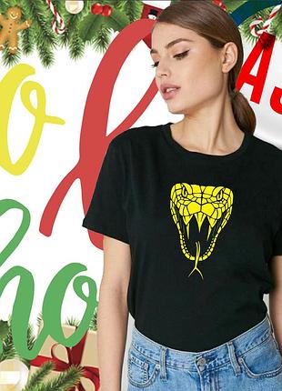 Новорічна жіноча футболка рік змії, 2025, happy new year, футболки з новорічними принтами під замовлення 1 день.