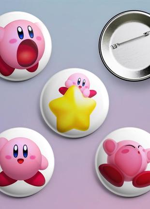Закатні значки з принтом гри kirby кірбі металеві на шпильці 56 мм х 4 штуки