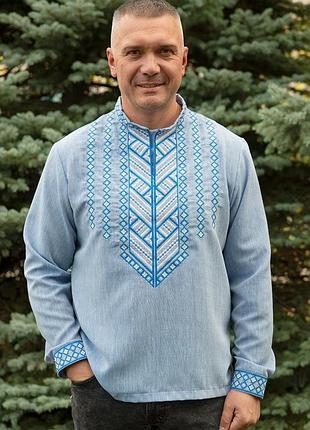 Льняная вышиванка голубая