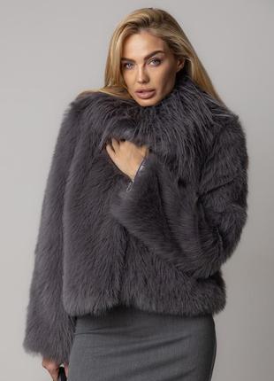 Коротка екошуба з коміром - сірий цвет, m (є розміри)