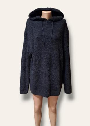 Чорная ворсистая худи толстовка кофта