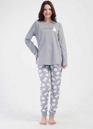 Утепленная серая батал большая пижама/домашняя костюм на байке хл-4хл