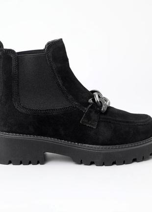 Ботинки женские замшевые мех 590788 черные