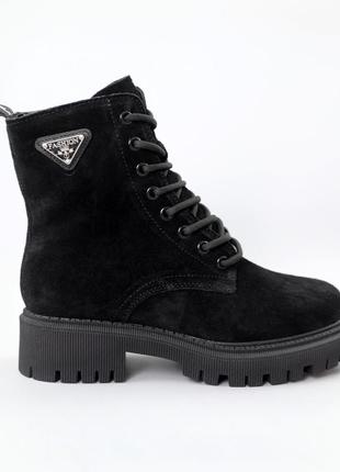 Черевики женские замшевые мех 590796 черные