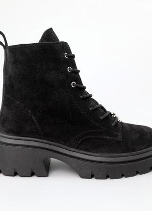 Ботинки женские замшевые мех 590378 черные