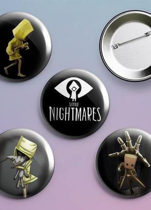 Закатные значки с принтом игры little nightmares металлические на булавке 56 мм х 4 штуки