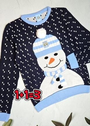 🎁1+1=3 новорічний темно-синій чоловічий светр зі сніговиком, розмір 46 - 48