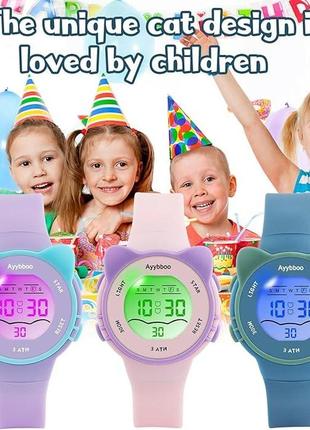 Поврежденная упаковка детские цифровые часы для девочек мальчиков, 7 цветных ламп...