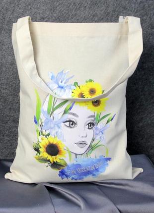 Патриотический шопер с принтом i'm ukrainianдевушка в цветах для покупок