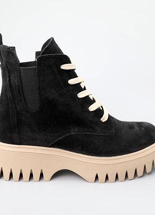 Ботинки женские замшевые мех 590379 черные