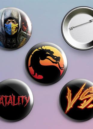 Закатные значки с принтом игры mortal kombat металлические на булавке 56 мм х 4 штуки