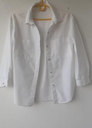Белая базовая рубашка zara xs 42-44 100% хлопок8 фото