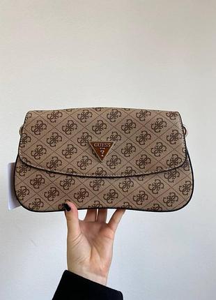 Женская сумочка guess через плечо бежевая с коричневым 27 х 15 х 5 см