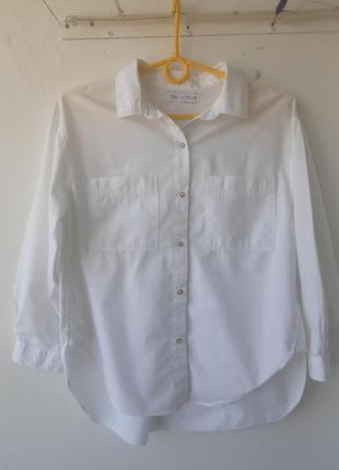 Белая базовая рубашка zara xs 42-44 100% хлопок2 фото