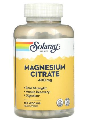Магний цитрат 400 мг solaray magnesium citrate для жкт сердца и нервной системы 180 растительных кап