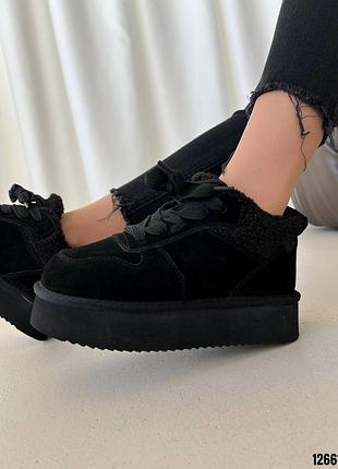 12661  кросівки зима  натуральна замша+барашка  колір чорний