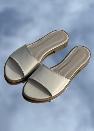 Женские кожаные шлепанцы бежевые молочные натуральная кожа замша под заказ 36-44р все цвета