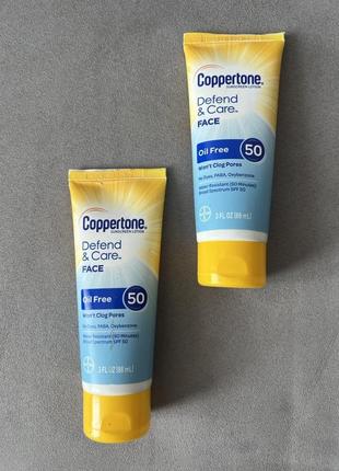 Cолнцезащитный лосьон для лица coppertone defend & care oil free sunscreen face lotion spf50