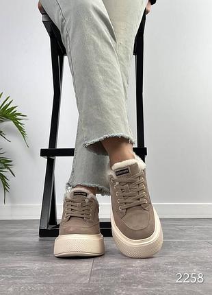 Зимние женские кеды/кроссовки на платформе натуральная замша, ботинки, жемнее зимние...