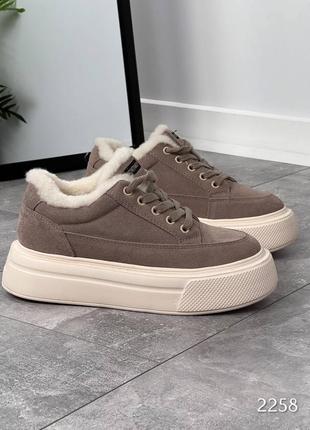 Зимние женские кеды/кроссовки на платформе натуральная замша, ботинки, жемнее зимние...