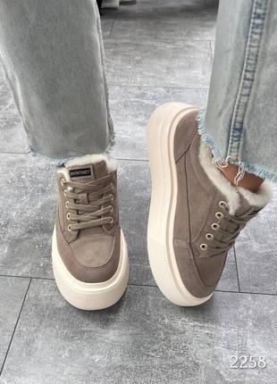 Зимние женские кеды/кроссовки на платформе натуральная замша, ботинки, жемнее зимние...