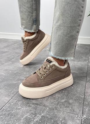 Зимние женские кеды/кроссовки на платформе натуральная замша, ботинки, жемнее зимние...