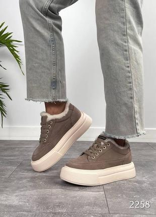 Зимние женские кеды/кроссовки на платформе натуральная замша, ботинки, жемнее зимние...