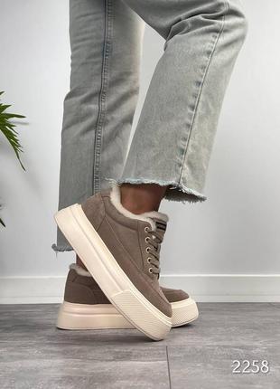 Зимние женские кеды/кроссовки на платформе натуральная замша, ботинки, жемнее зимние...