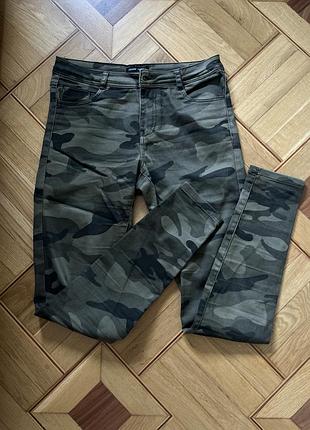 Джинси, штани в обтяжку slim р36, мілітарі , хакі, камуфляж