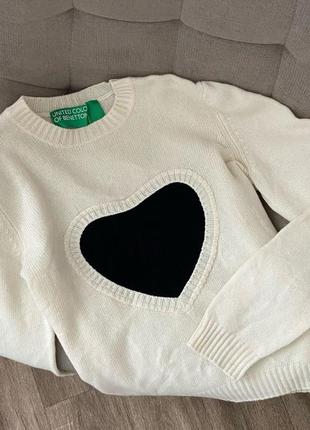 Свитер с сердечком шерсть, шерсть united colors of benetton