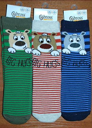 Набір 3 пари теплі махрові шкарпетки 1-3, 3-5, 5-7 bross бросс ведмедик смужки