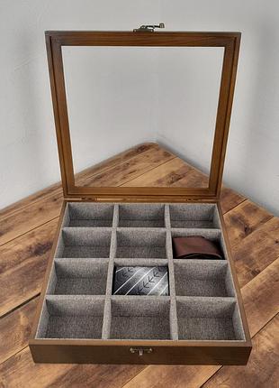 Скриня для зберігання краваток 12 штук, дубова,340*340*70мм тм wooden organizer