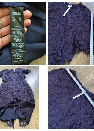 Asos 10/38рр s/m нове вечірне притуплене фіолетове міді сукня плаття мереживне на підкладці з коротким рукавом3 фото