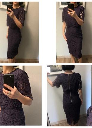 Asos 10/38рр s/m нове вечірне притуплене фіолетове міді сукня плаття мереживне на підкладці з коротким рукавом2 фото