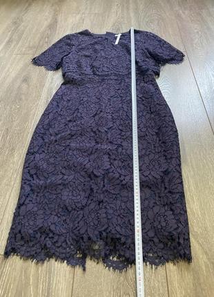 Asos 10/38рр s/m нове вечірне притуплене фіолетове міді сукня плаття мереживне на підкладці з коротким рукавом8 фото