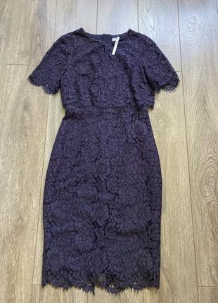 Asos 10/38рр s/m нове вечірне притуплене фіолетове міді сукня плаття мереживне на підкладці з коротким рукавом6 фото