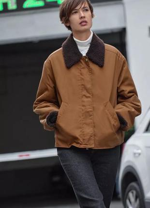 Куртка женская коричневый с воротником zara new