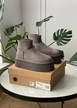Ugg classic mini dipper grey женские угги теплые зимние на меху