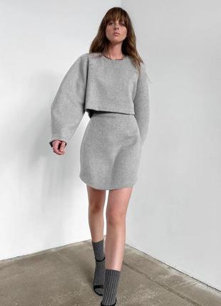 Костюм зимний с юбкой серый юбка миди джемпер зара zara