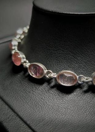Браслет серебряный с естественным розовым турмалином