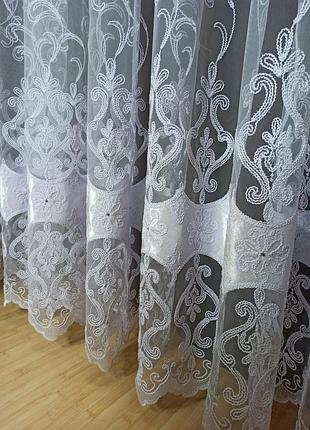 Тюль кордовая белая с камушками