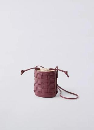 Плетеная сумка-мешок бордовая zara new
