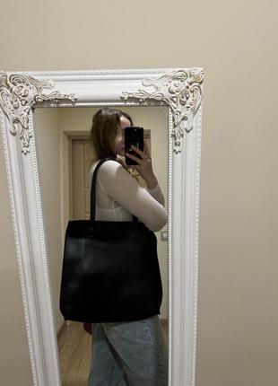 Чорний шопер з еко шкіри