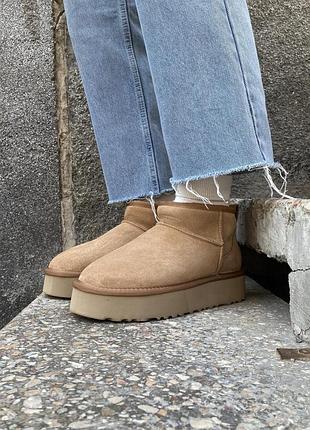 Женские угги ugg classic ultra mini platform chestnut