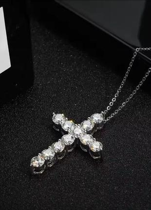 Подвеска крестик муассанит цепочка серебро 925