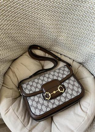 Класична сумка бокс в коричневому кольорі, великого розміру в стилі gucci earlier 1955 ring