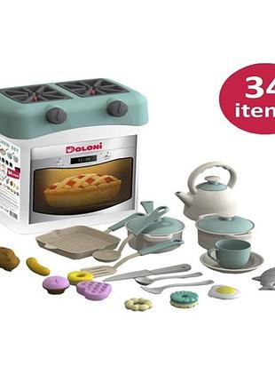 Кухня – бокс 01480/2 с посудой (34 предмета) бирюзовая р.19 5*28*31 5см. тм doloni