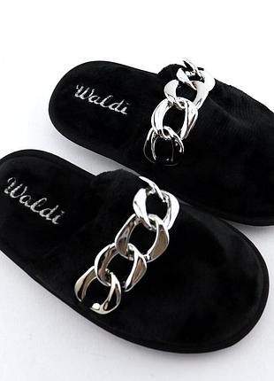 444-013 домашние теплые чернгые тапочки для девочки тм waldi